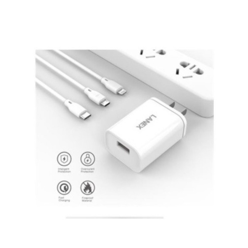 Bộ sạc nhanh LANEX LCK-03CM MicroUSB (01 cốc sạc USB, 3.0A, 1m)
