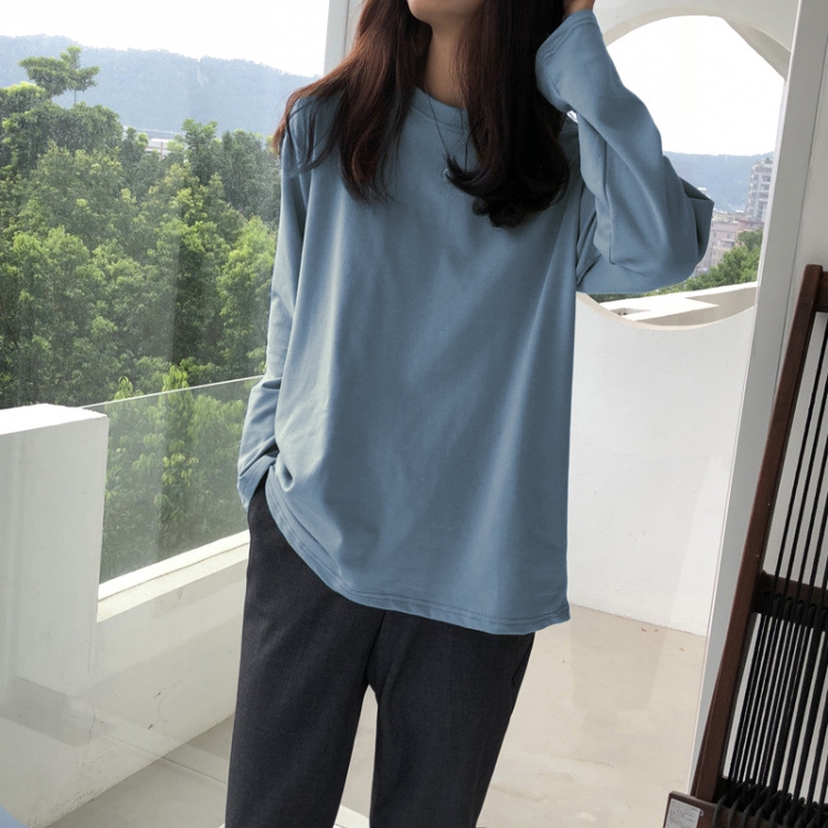 women tshirt long sleeve oversized loose casual BF Basic bottom shirt | BigBuy360 - bigbuy360.vn