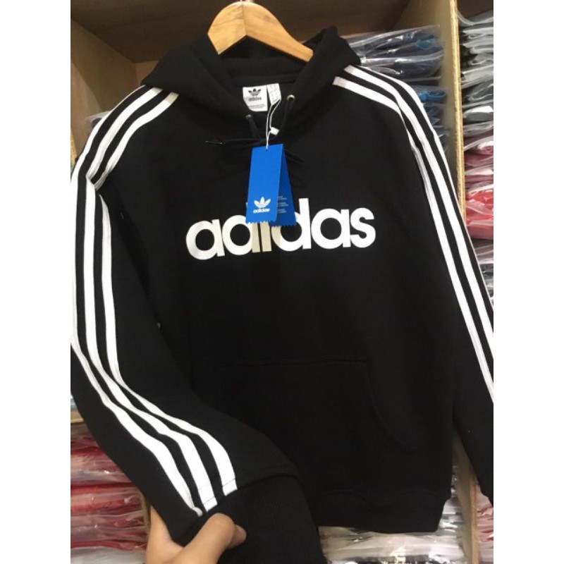 Áo Khoác Hoodie In Logo Adidas Phối 3 Sọc Cá Tính