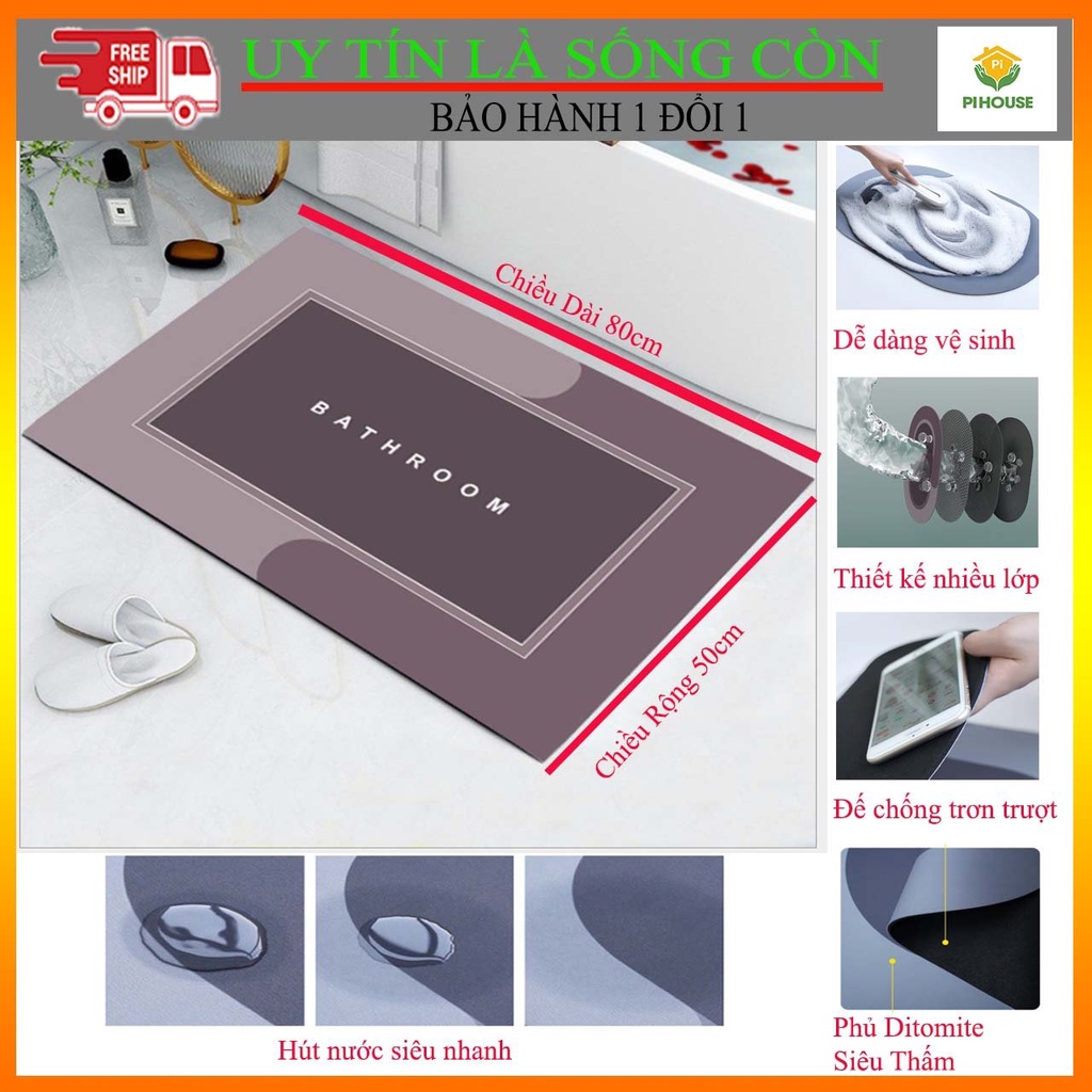 [Size 50X80Cm]Thảm Silicon Siêu Thấm Hút,Lau Chân Trải Sàn Phòng Khách,Thảm Chân Nhà Tắm Đế Cao Su Hình Chữ Nhật