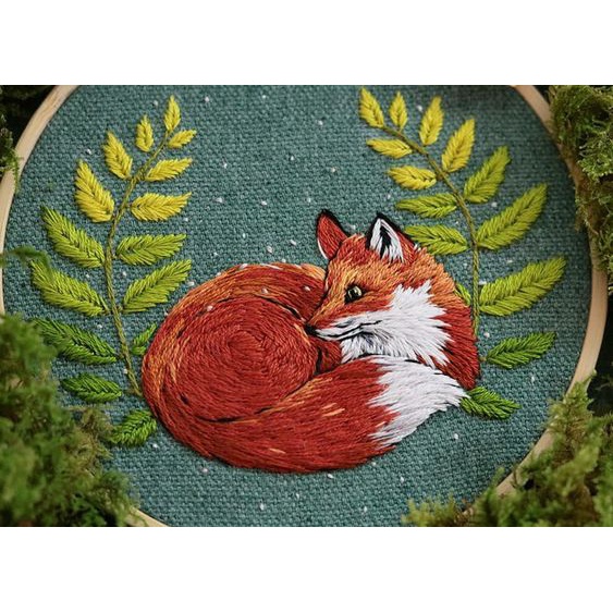 Bộ tranh thêu tay thủ công trang trí Nguyên liệu DIY Thêu tay CÁO FOX ĐỘNG VẬT xinh xắn - khu rừng mùa xuân ZEN Handmade