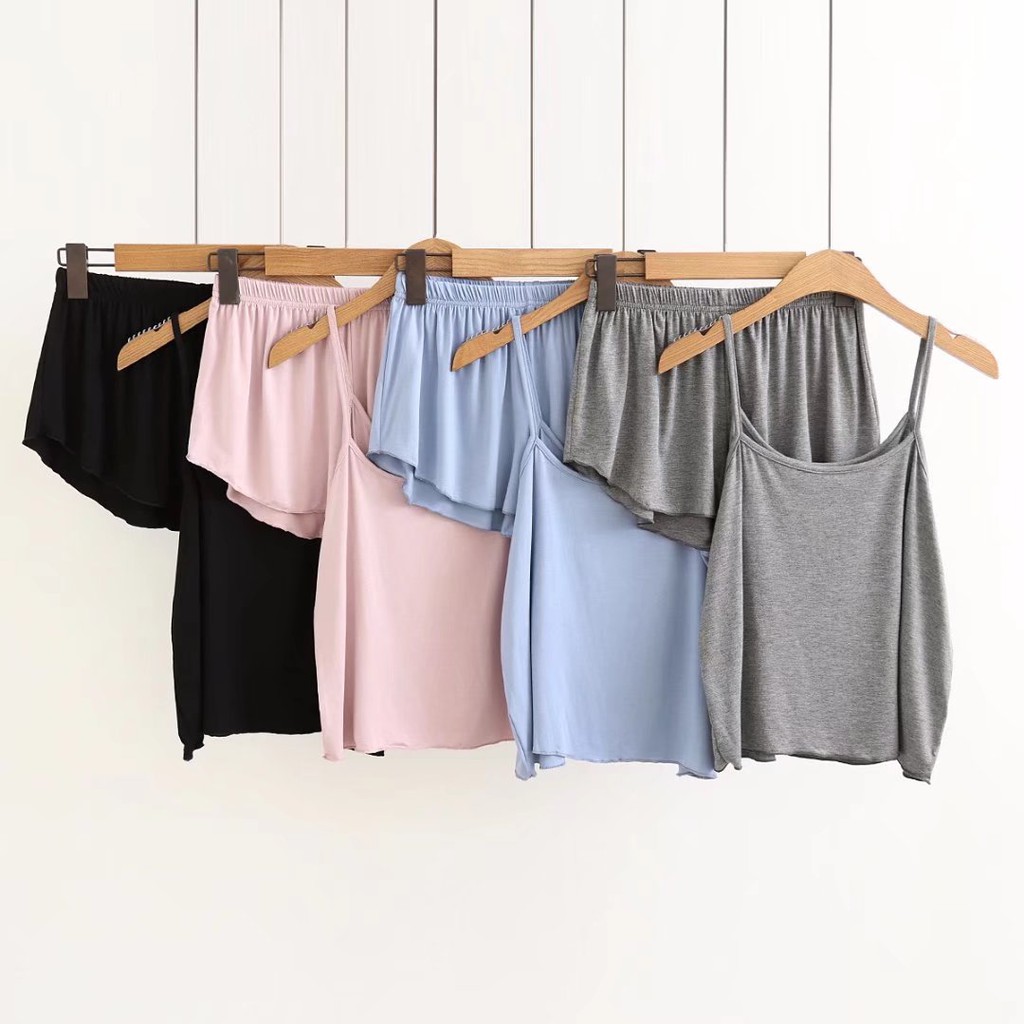 Bộ Quần Áo Ngủ Quần Đùi Áo Hai Dây Cotton CT001