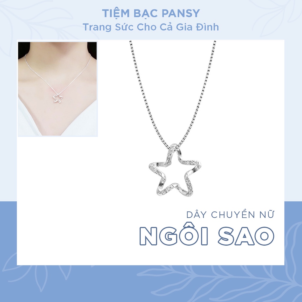 Vòng cổ bạc nữ PANSY mặt ngôi sao nạm đá cách điệu, dây chuyền bạc nữ đẹp giá chất