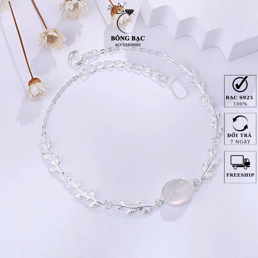 Lắc tay bạc nữ BỐNG BẠC VT1003 đính đá cao cấp MoonStone trang sức bạc Ý 925