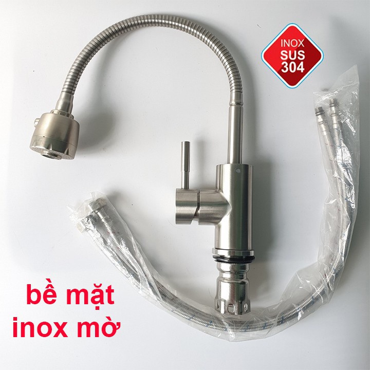 Vòi rửa chén lạnh-nóng lạnh lò xo dẻo inox 304 đầu chỉnh tăng áp 2 chế độ