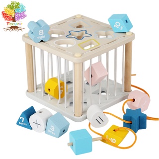 Bộ đồ chơi khối gỗ Treeyear 2 trong 1 montessori kèm 12 khối gỗ nhiều màu sắc phát triển trí tuệ cho bé 12 tháng tuổi