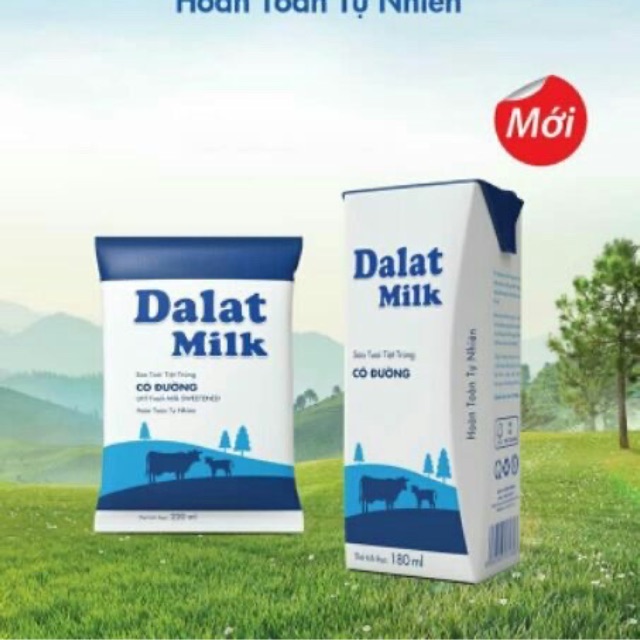 (HCM) Lốc sữa tiệt trùng Dalatmilk có đường/ ít đường hộp 180ml