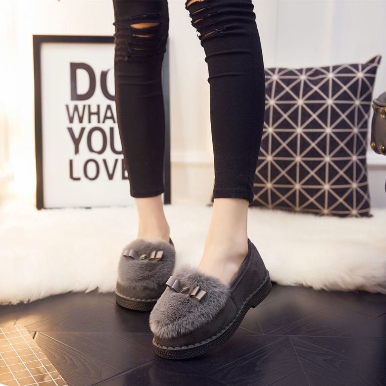 Giày Lười Đế Bằng Lót Bông Giữ Ấm Chống Trượt Phong Cách Hàn Quốc Thời Trang Thu Đông Cho Nữ