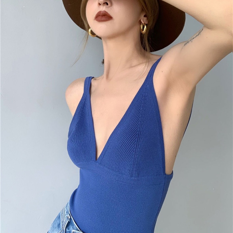 Áo Croptop Dệt Kim Không Tay Cổ Chữ V Khoét Sâu Hở Lưng Màu Sắc Trơn Thời Trang Mùa Hè 10MK Dành Cho Nữ