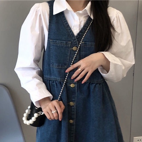 Set đầm + áo sơ mi kiểu dáng mới lạ phong cách vintage cho nữ