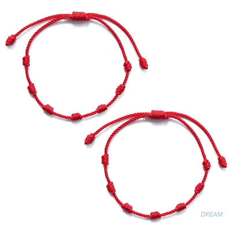 Set 2 vòng đeo tay 7 nút thắt dây màu đỏ kiểu mắt quỷ mang lại may mắn thành công cho bạn bè độc đáo