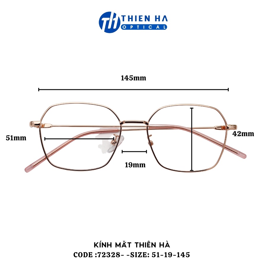 Gọng kính vuông nam nữ THIÊN HÀ OPTICAL chất liệu kim loại dáng vuông đa giác đẹp nhẹ,trẻ trung, nhiều màu TH72328
