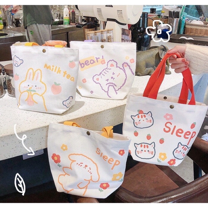 Túi tote  đi chơi mini SLEEP cute vải canvas đi học nữ