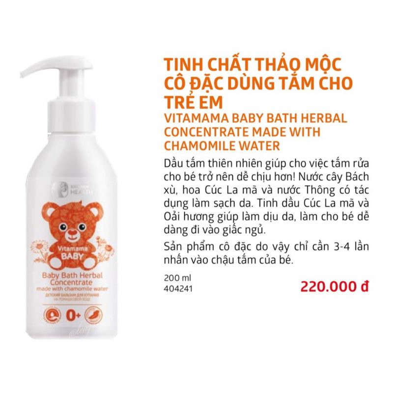 Tinh dầu tắm thảo mộc cho Vitamama Baby - Siberian Wellness - làm dịu da, làm cho bé dễ dàng đi vào giấc ngủ