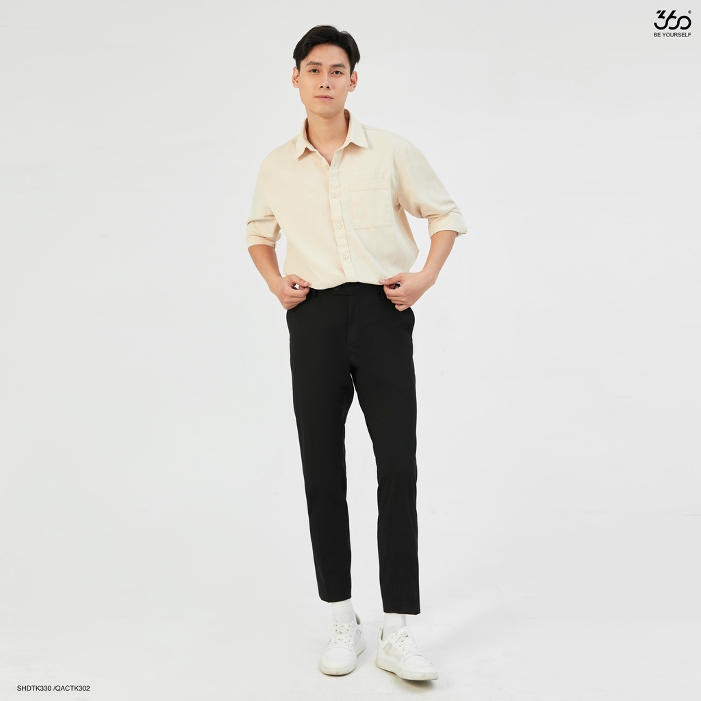 Áo sơ mi dài tay cổ bẻ thương hiệu 360 Boutique chất liệu cotton dệt vân chéo - SHDTK330