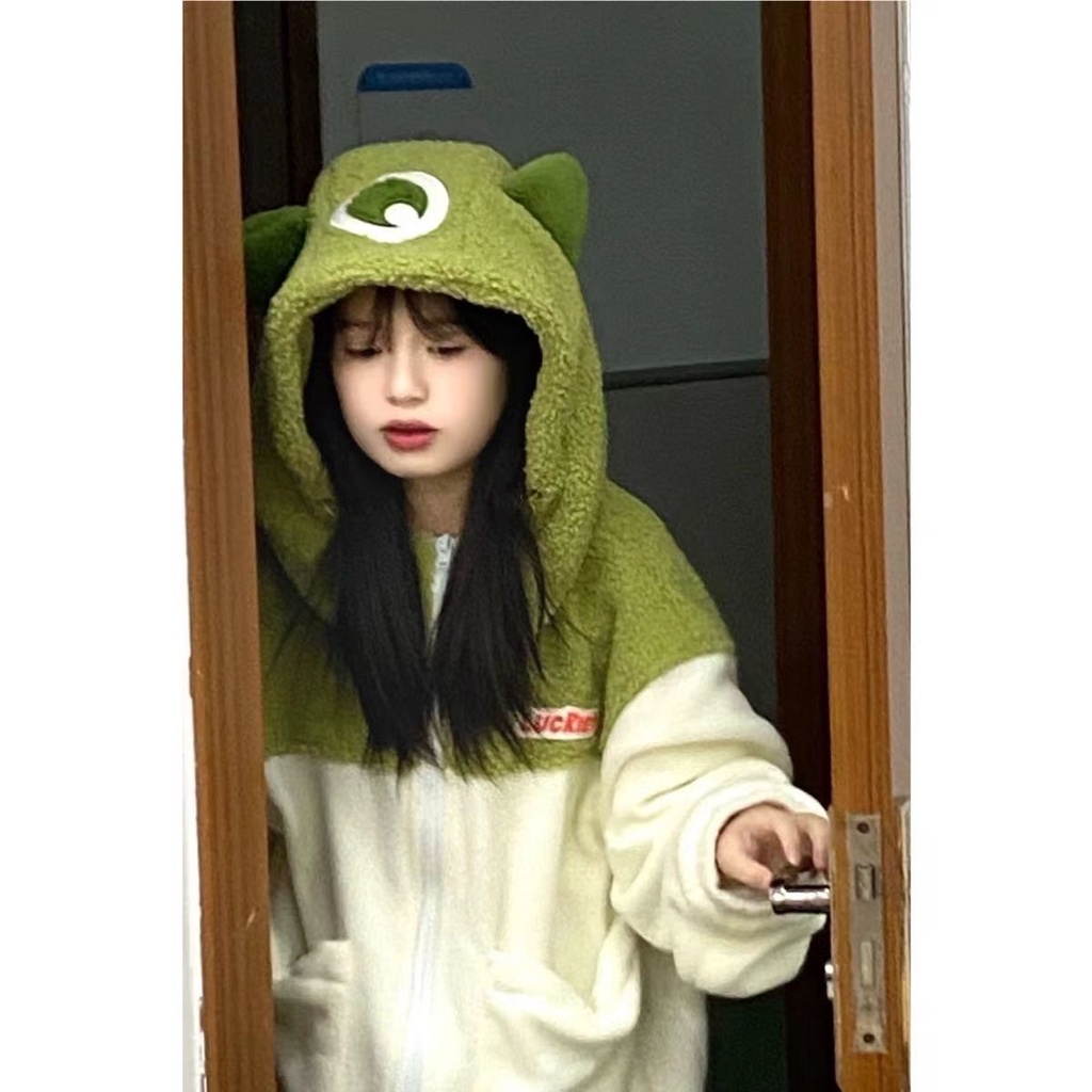 ♣Áo Khoác Lông Cừu♣Áo Khoác Cardigan Len Lông Cừu Phối Nhung Dáng Rộng Màu Sắc Ngọt Ngào Thời Trang Thu Đông Cho Nữ
