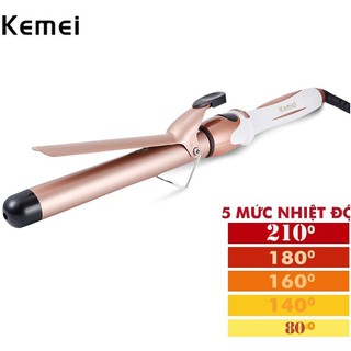 Máy Uốn Xoăn Tóc Thân Làm Bằng Gốm Ceramic Cao Cấp Chống Sơ Tóc 5 Mức Chỉnh Nhiệt Kemei 760A
