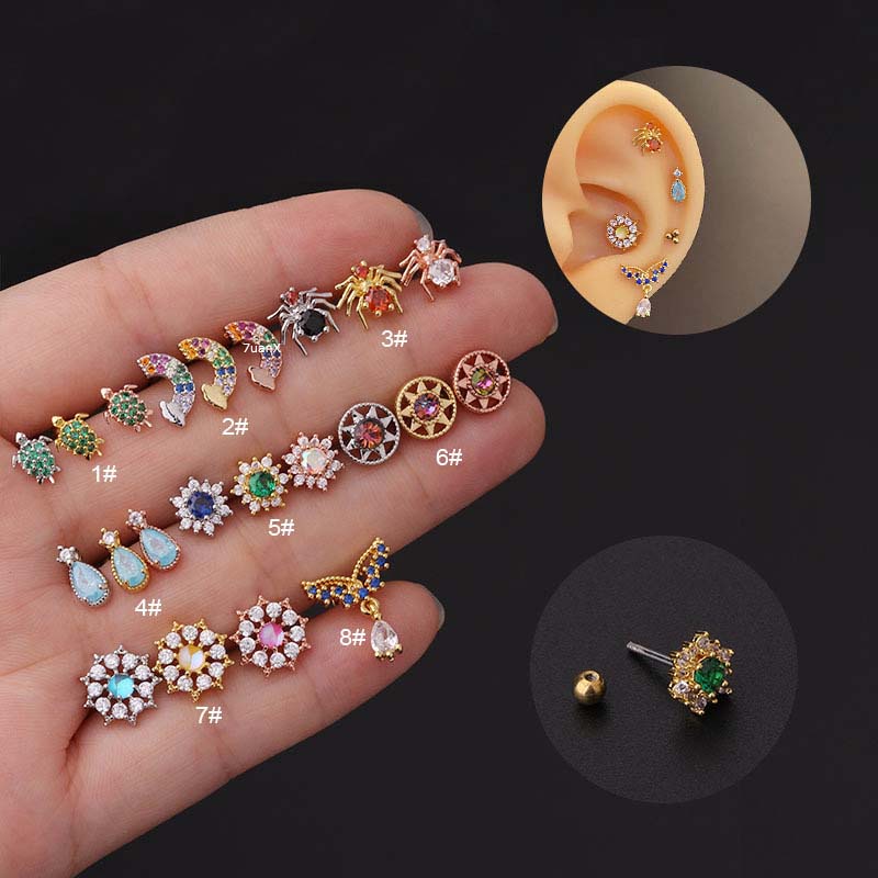 Khuyên tai hình thanh tạ bằng thép không gỉ đính đá zircon nhiều kiểu dáng tùy chọn