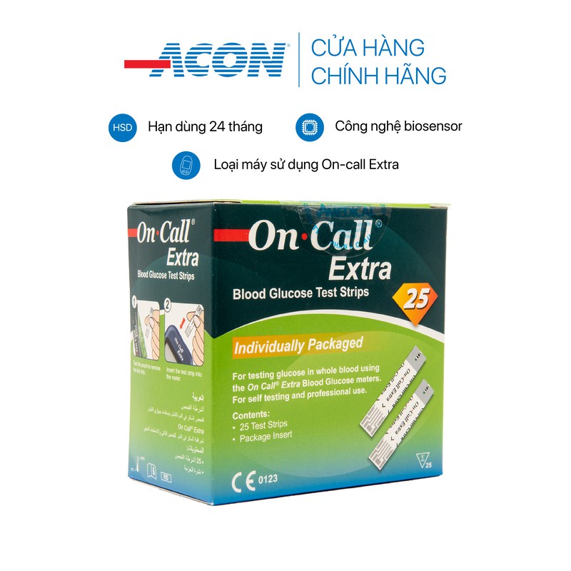 Combo 4 hộp que thử đường huyết Acon On - call Extra (25 que/hộp)