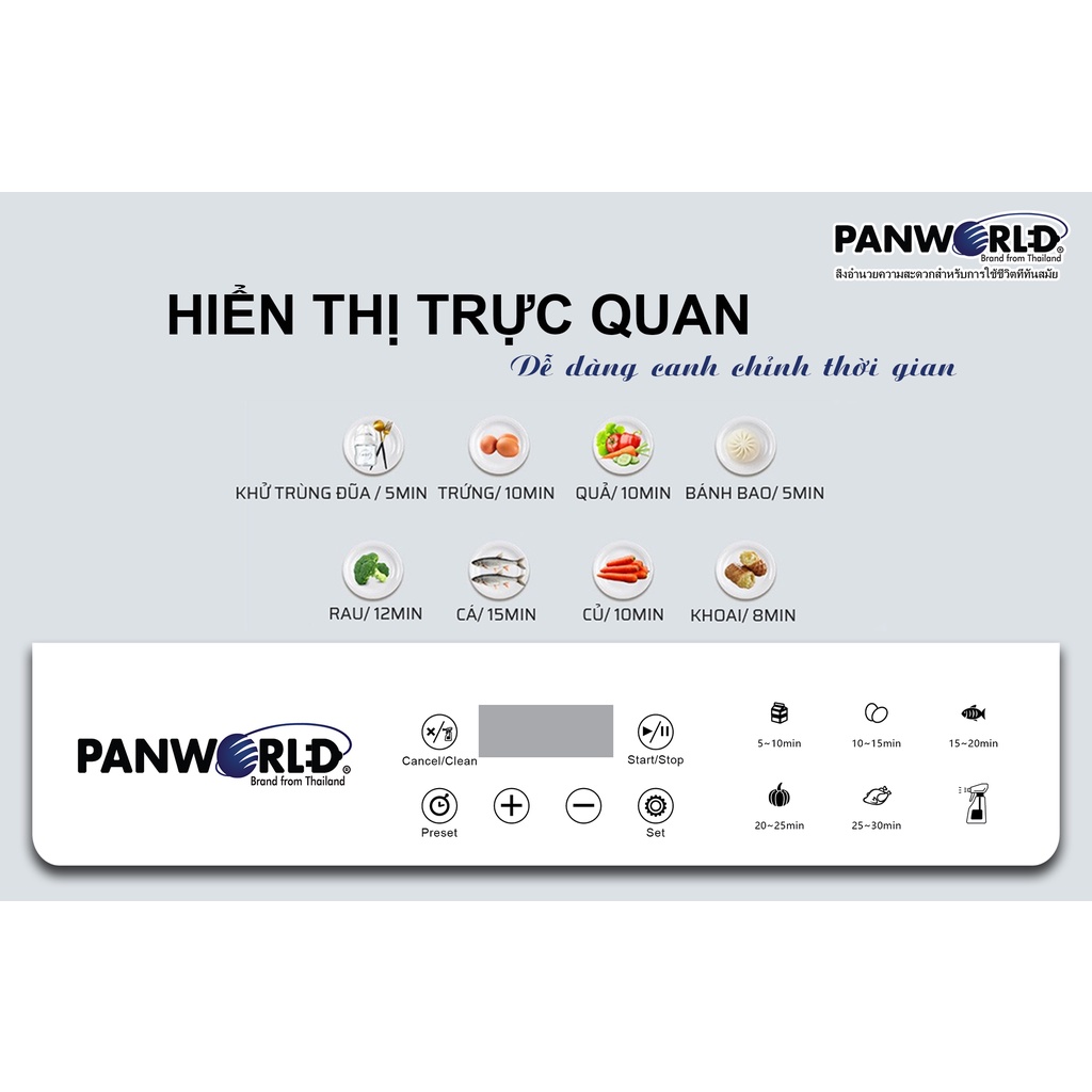Nồi hấp 3 tầng điện gấp gọn, dung tích lớn, máy hấp đồ ăn, bình sữa, nồi hấp đa năng thông minh Panworld PW-2313