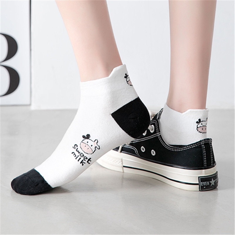 Tất vớ nữ cổ ngắn hình bò sữa cute