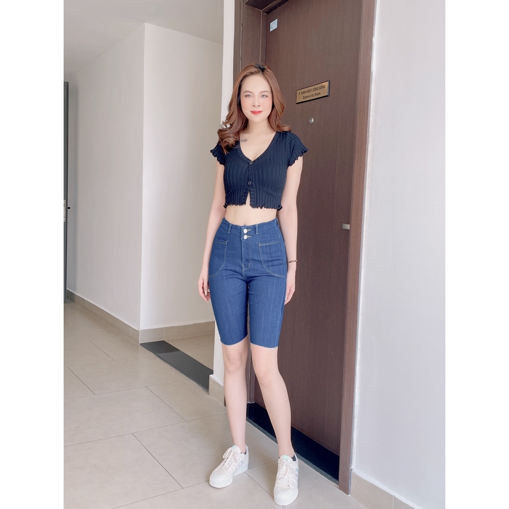 Quần Nữ Jean Ngố Bò Lửng Cạp Cao Co Giãn, Form Ôm Eo Siêu Xinh Siêu Hottrend