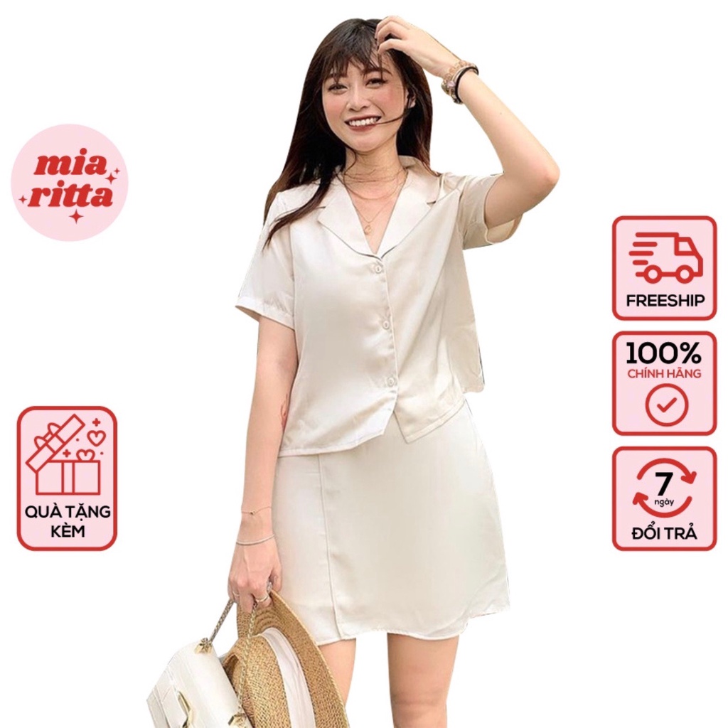 Áo sơ mi lụa khuy trước cổ vest pyjama dáng ngắn cộc tay Mia Ritta A2084 ảnh thật feedback