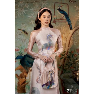 Áo dài tơ óng cổ tàu hoa tiết chìm Bonsella 21SIX - A00437
