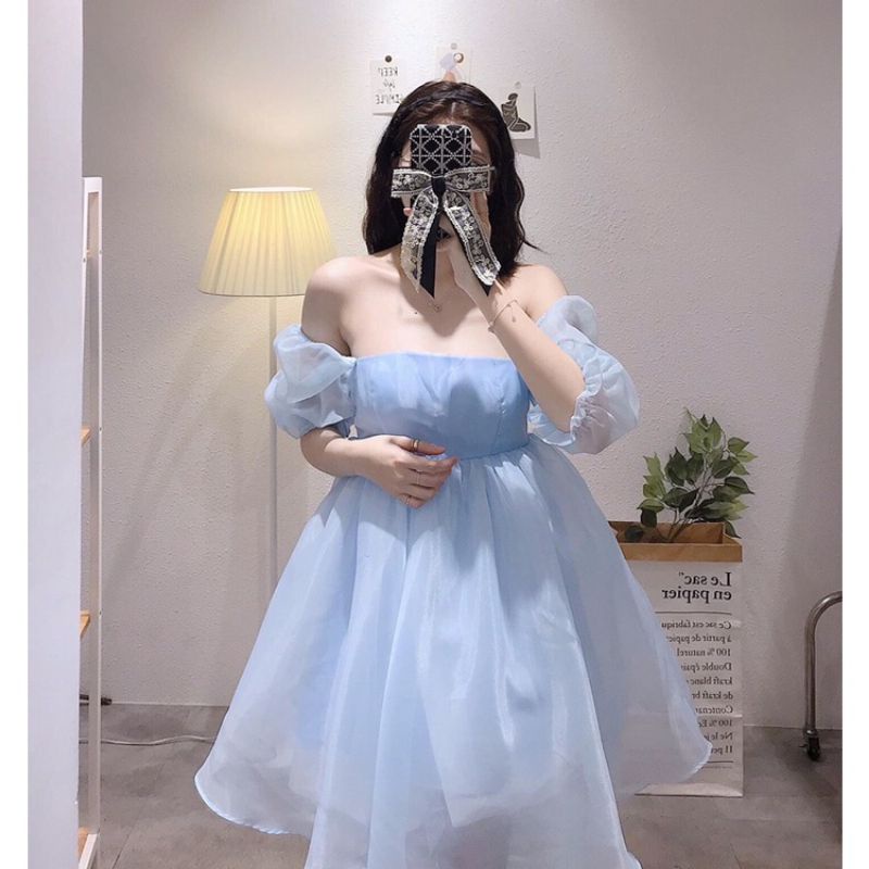 Đầm Xoè Babydoll Tay Phồng Chất Voan Kính