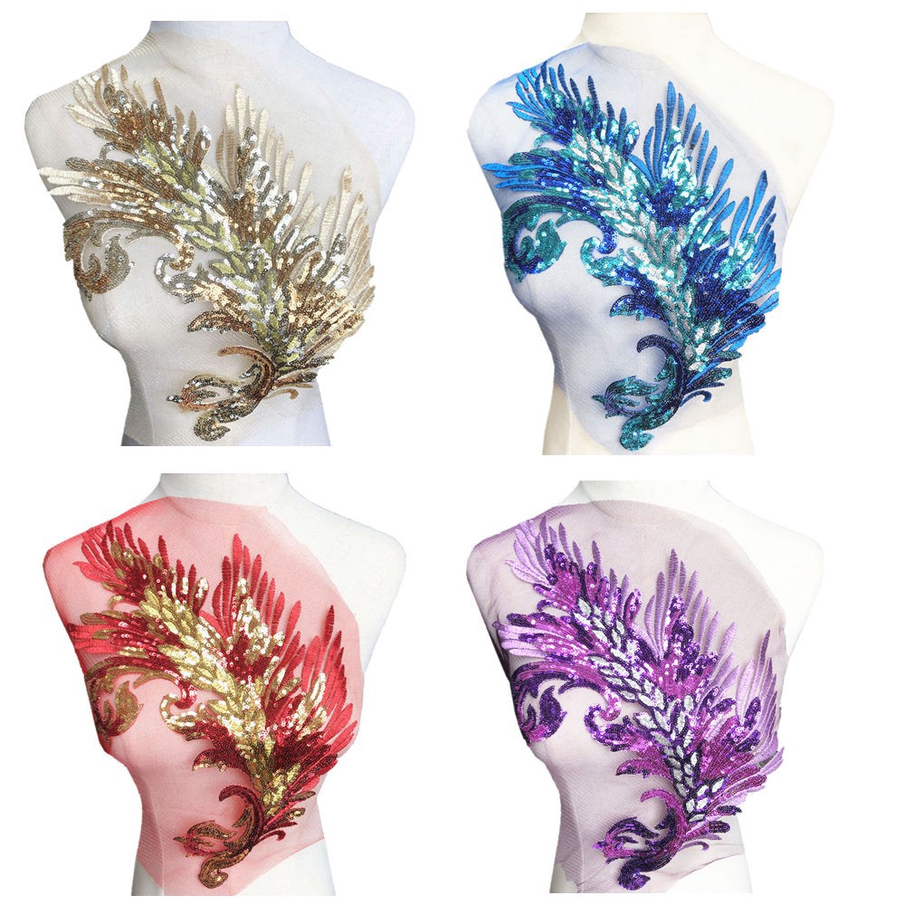 Miếng Vá Thêu Hình Hoa Lông Vũ Đính Kim Sa Lấp Lánh Trang Trí Quần Jean / Túi Xách / Váy Cưới diy