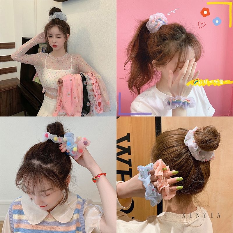 Dây Buộc Tóc Co Dãn Màu Xanh Dương Phong Cách Hàn Quốc-oll