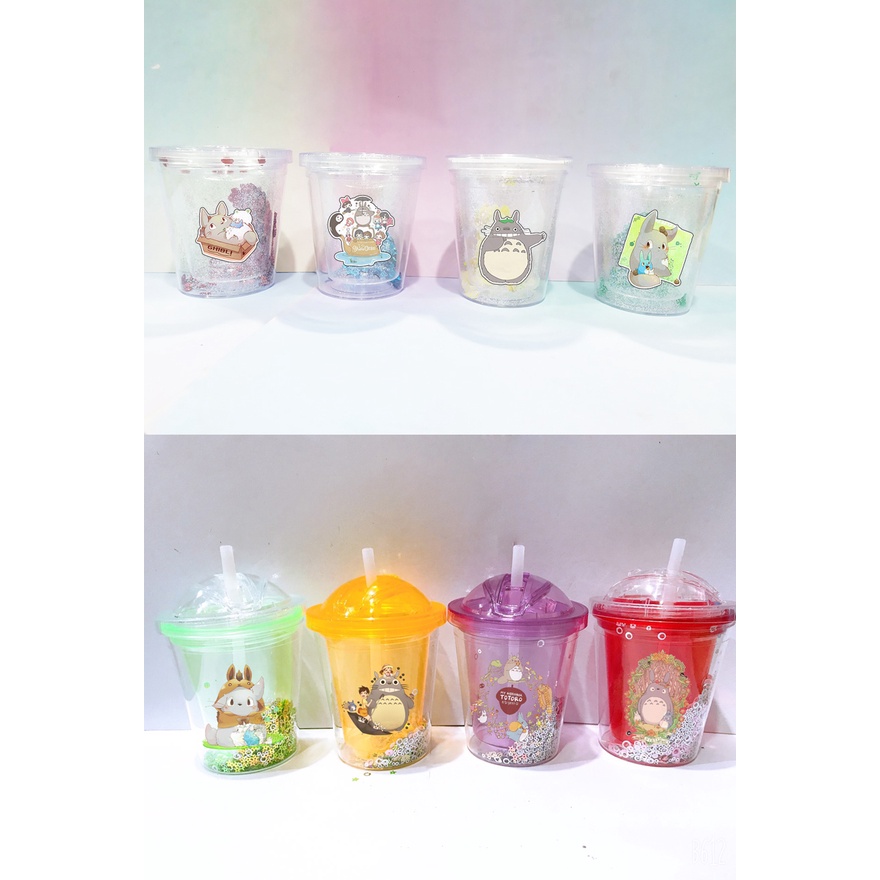 cốc 2 lớp kim tuyến totoro CNKI14 cốc giữ nhiệt ly 2 lớp cốc làm lạnh dễ thương 500ml