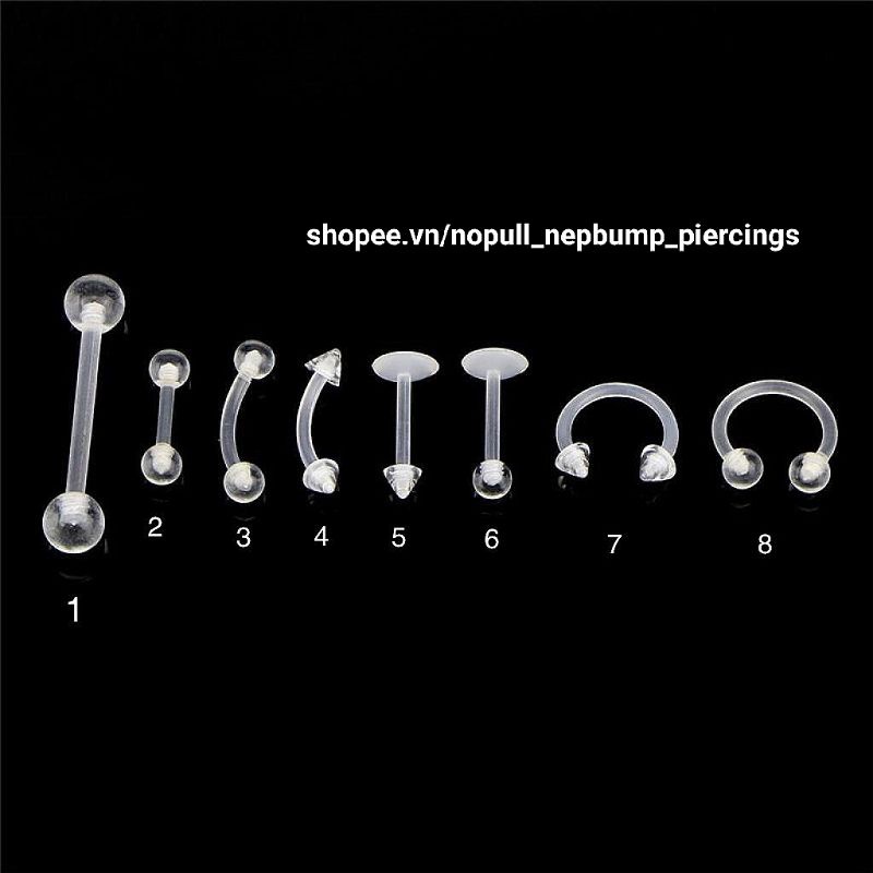 Khuyên Trong Suốt - Khuyên Nhựa Sinh Học - Đeo tai, septum, lưỡi, môi, lông mày,...