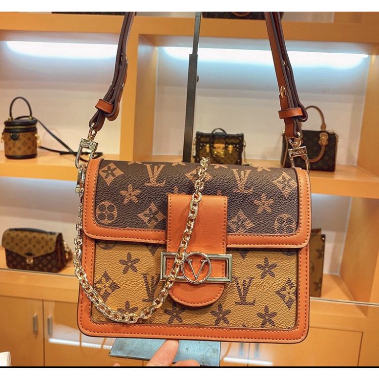 Túi xách nữ LV mềm thời trang, túi đeo chéo đeo vai kẹp nách đi chơi đi làm dây da phối xích cao cấp