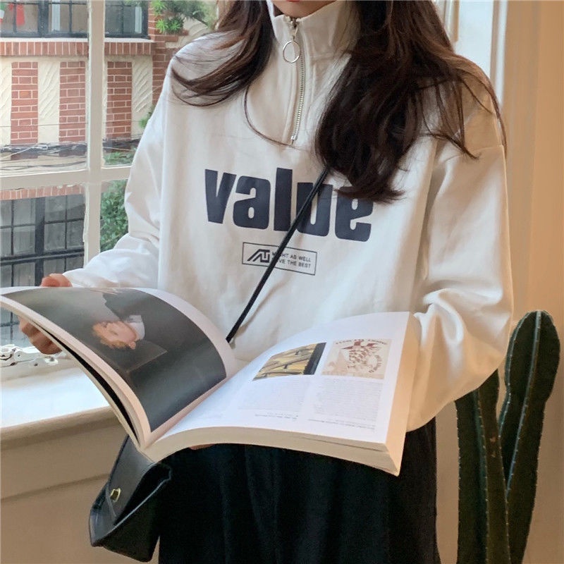 Áo sweater Cổ Đứng Tay Dài Eo Cao Có Khóa Kéo Phong Cách Hàn Quốc Cho Nữ NZ-WY-07