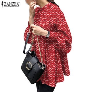 ZANZEA Áo tay phồng ZANZEA họa tiết in với cổ áo cổ điển đơn giản cho nữ