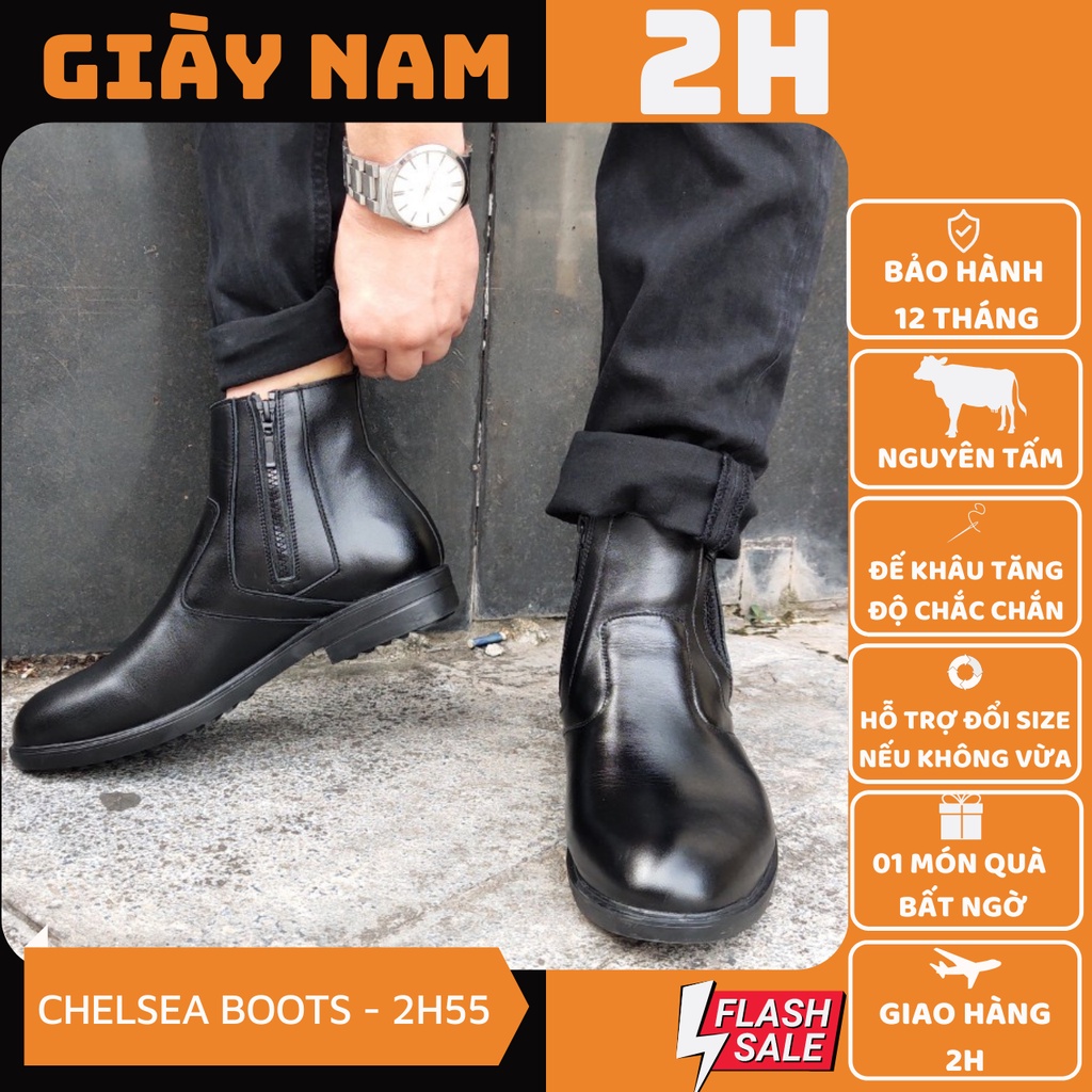 Giày Chelsea Boot mõm tròn da thật nguyên tấm khóa Size 38-45 - 2H - 55