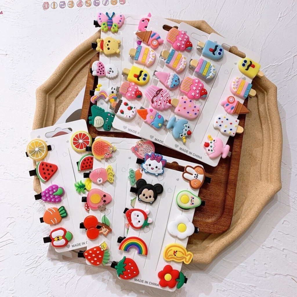 Set 10 Kẹp Tóc Hoạt Hình Dễ Thương Phong Cách Hàn Quốc Cho Bé và Mẹ