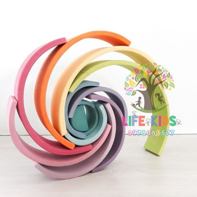 Giáo cụ montessori - Bộ xếp hình cầu vồng 12 vòng size đại- đồ chơi gỗ - -kích thích tư duy, sáng tạo