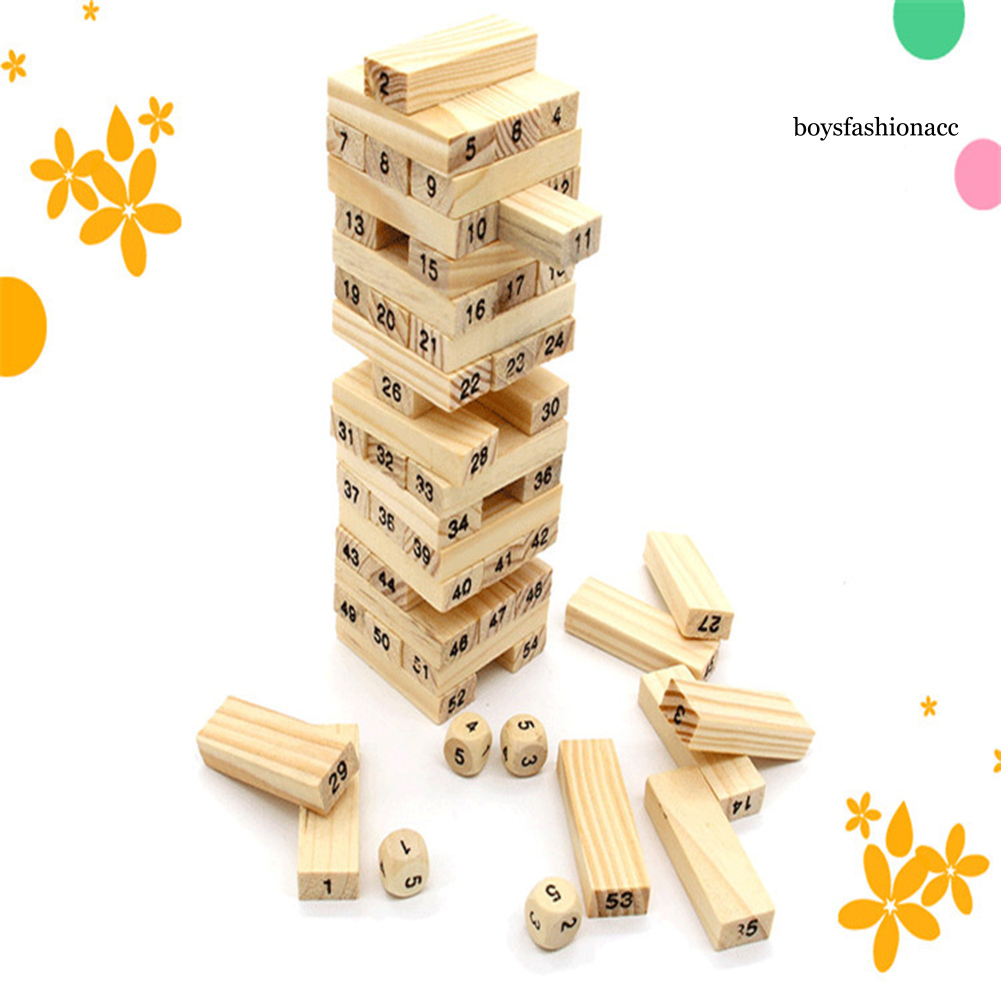 BF-PU 54Pcs Wooden Stacking Tumbling Tower Game Kids Family Dice Building Blocks Toy