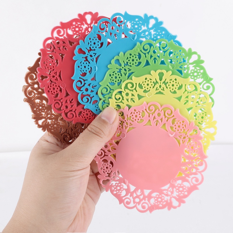 Tấm Lót Ly Trà Bằng Silicone Cách Nhiệt Chống Trượt Thiết Kế Đục Lỗ Tiện Dụng