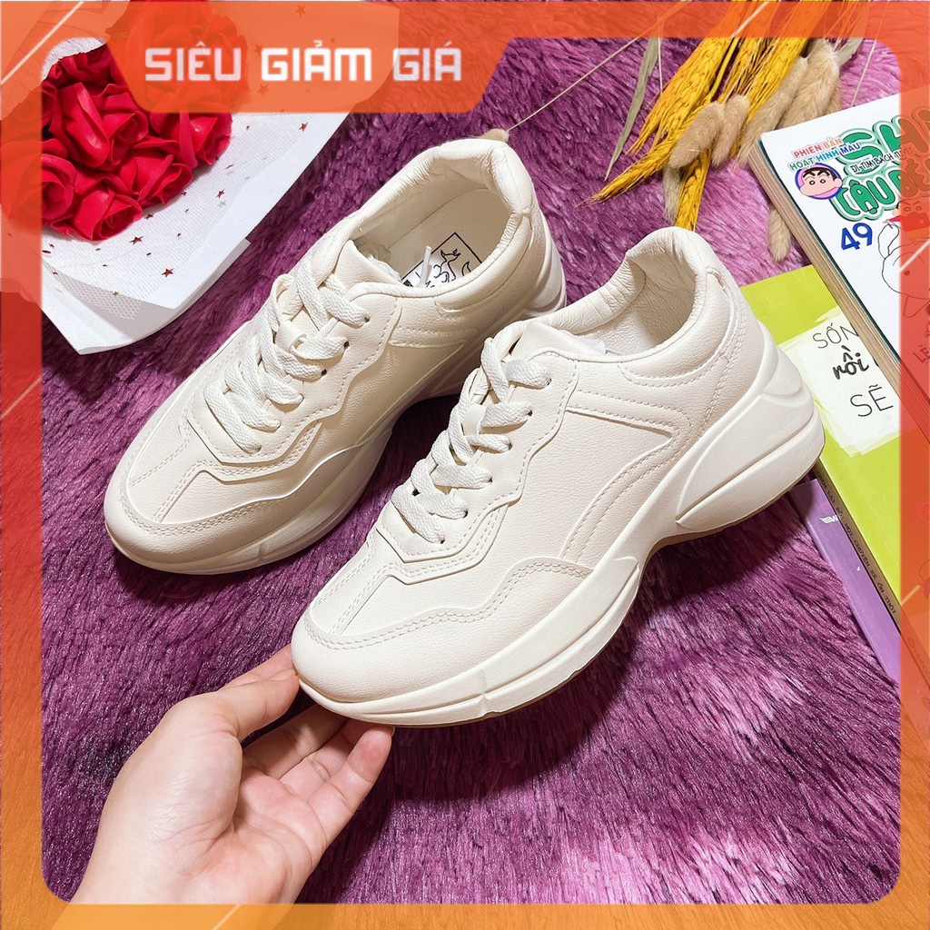 ẢNH THẬT Giày thể thao nữ/sneaker giày hottrend siêu xinh trơn đế bánh mì 3cm da mềm thoáng hơi màu kem