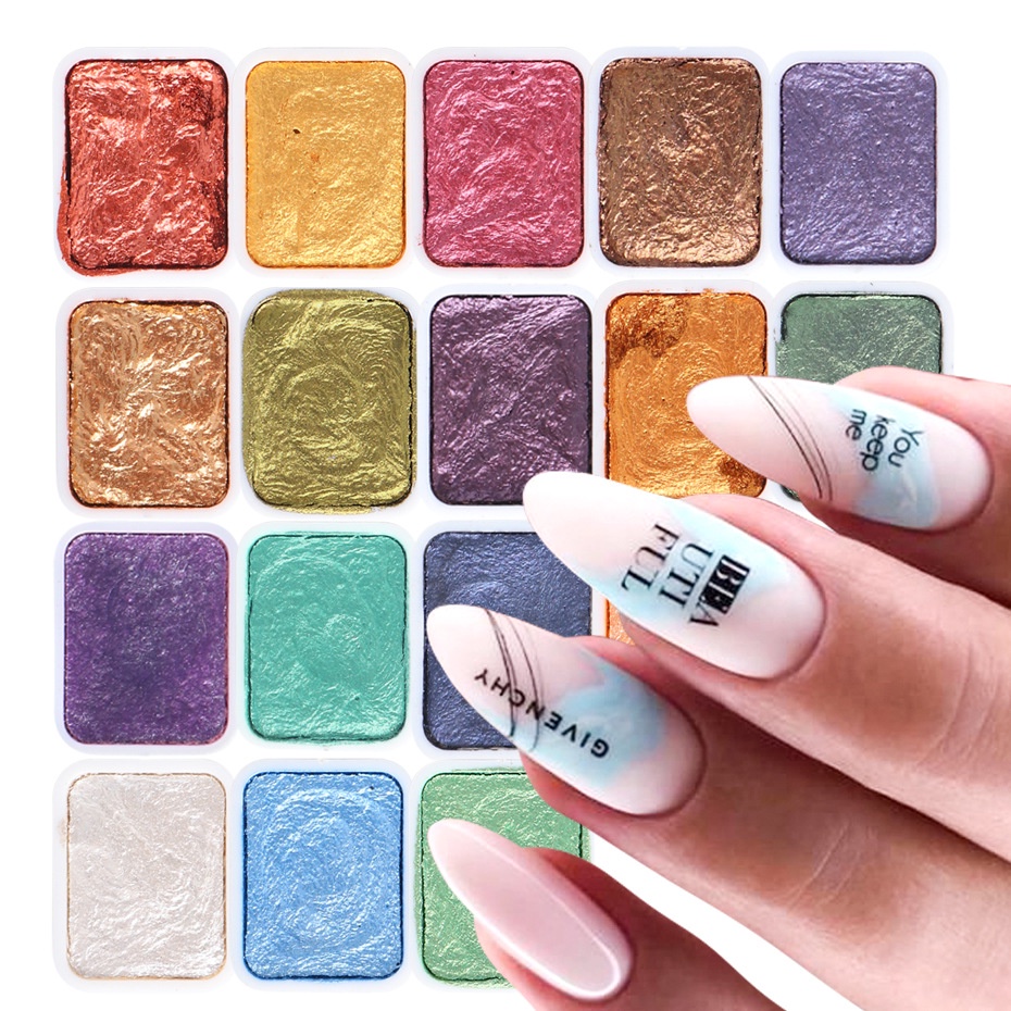 Set 6 Màu Nhũ Nước Ngọc Trai Làm Nail Vẽ Loang Siêu Đẹp