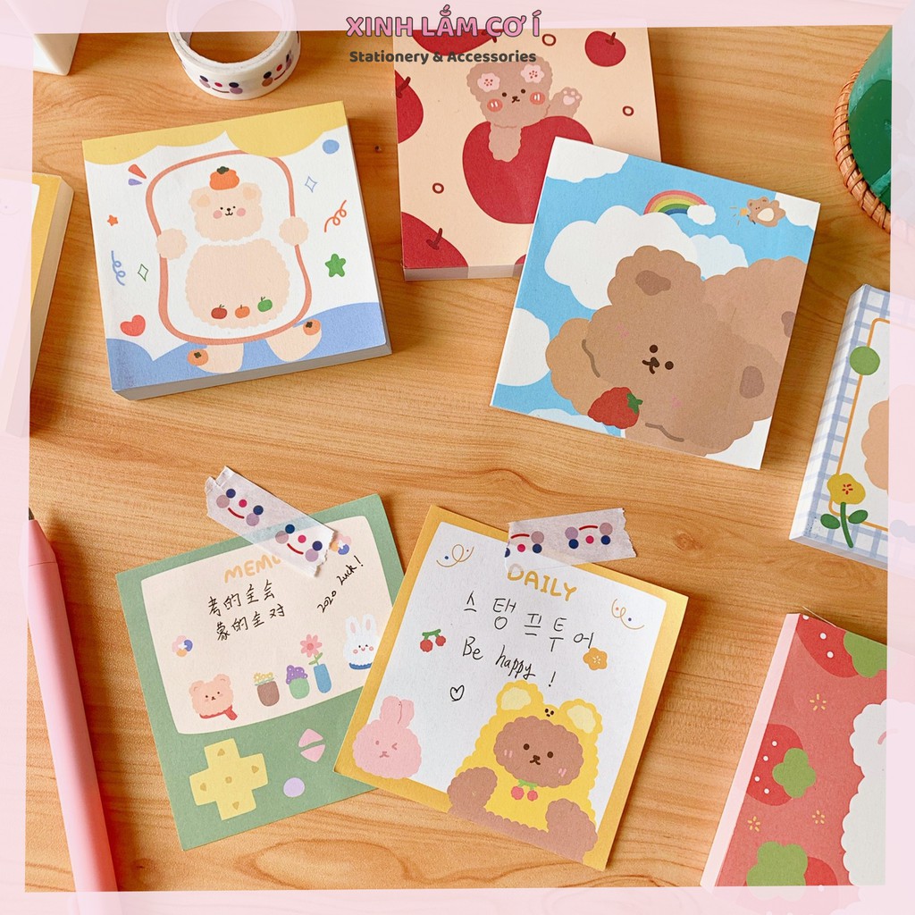 Giấy Note Ghi Chép Vuông Siêu Cute, Giấy Nhớ Phong Cách Hàn Quốc [Xinh Lắm Cơ Í]