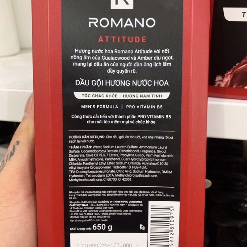 Combo Dầu gội và Sữa tắm sạch khuẩn Romano Attitude 650g/chai