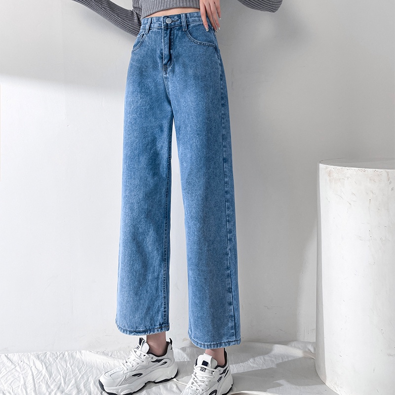 Quần jean SUXI lưng cao ống rộng thời trang mùa thu cho nữ