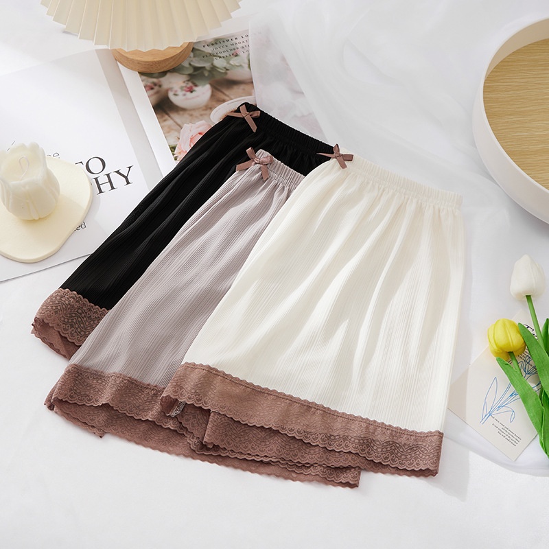 Quần Short Bảo Hộ Dáng Rộng Vải Lụa Lạnh Phối Ren Chống Chói Thời Trang Mùa Hè Hàng Mới Cho Nữ