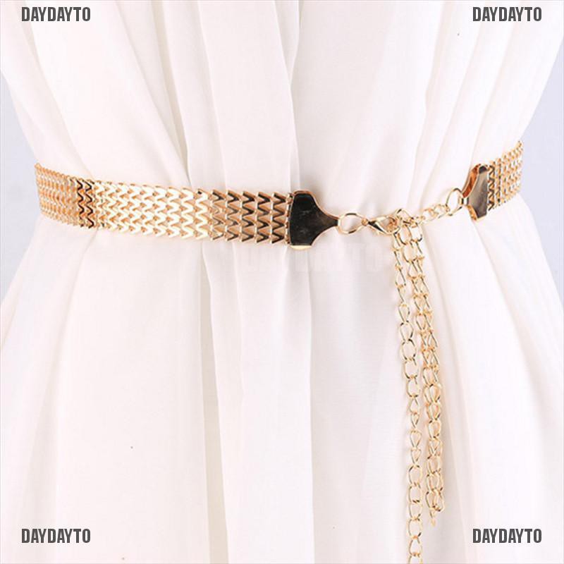 Thắt Lưng Dây Xích Kim Loại Gợn Sóng Màu Vàng Thời Trang
