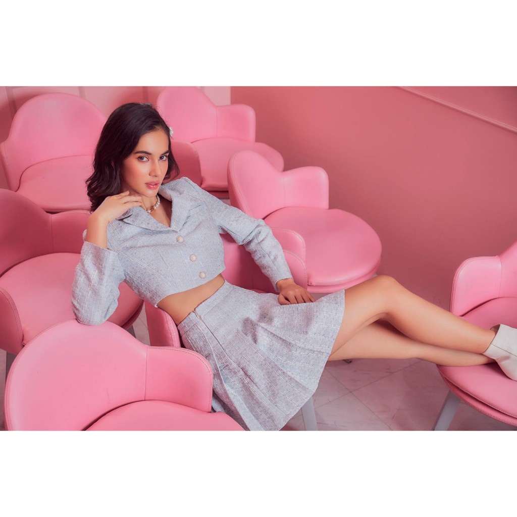 Set áo và chân váy tweed Baby Blue Tweed Jacket Pink Club collection Mia Ritta