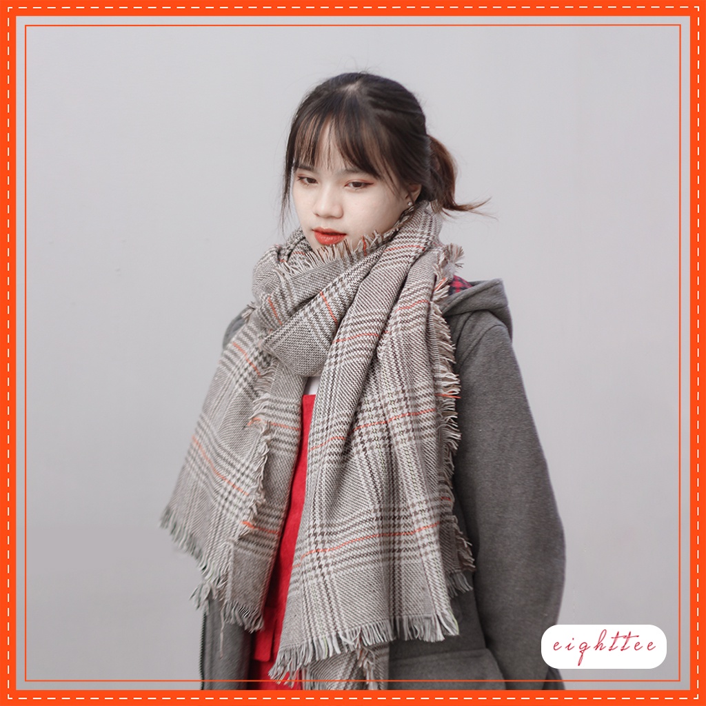 Khăn Quàng Cổ Khăn Len Nam Nữ Chất Liệu Len Dạ Kẻ Caro Nâu Xám Phong Cách Vintage Hàn Quốc